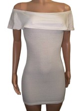 Y2K Stone Beige Off shoulders Stretchy Mini Bodycon Dress New Stretch Deadstock