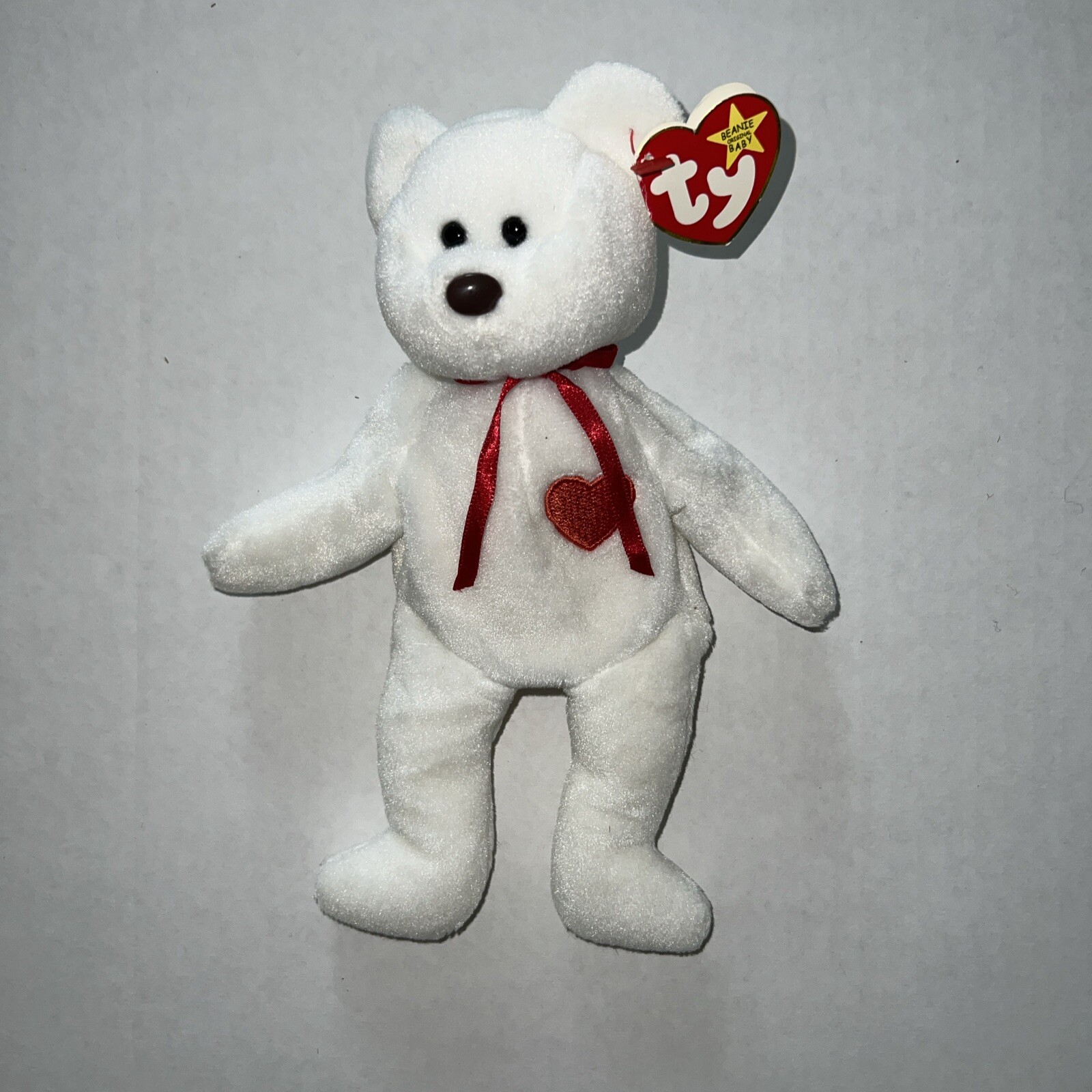 NWT TY Beanie Baby Retired 1993 VALENTINO White Valentine Red Heart Bear MWMT thumbnail 2