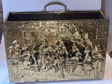 Vintage Brass Repousse Hammered Magazine Holder Rack