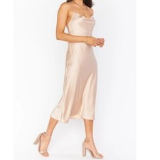 Show Me Your Mumu Verona Cowl Midi Cocktail Dress Champagne Luxe Satin 1X