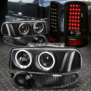 Fits Black 01-06 Sierra Yukon Denali Halo Projector LED Headlights+Bumper Corner