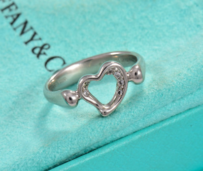 Größe 6 Tiffany & Co Diamant Platin Elsa Peretti Open Heart Ring in Box Etui