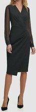 Tommy Hilfiger Women Black Sheer-Sleeve Asymmetrical Dress Size 2