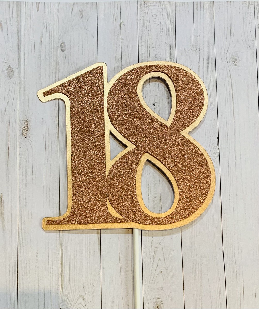 18th Birthday Rose Gold Glitter Cake Topper Number 18 Decoration 