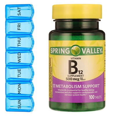 Spring Valley - Vitamin B12 Tablets - 500 mcg - 100 Count + Pill Planner - New