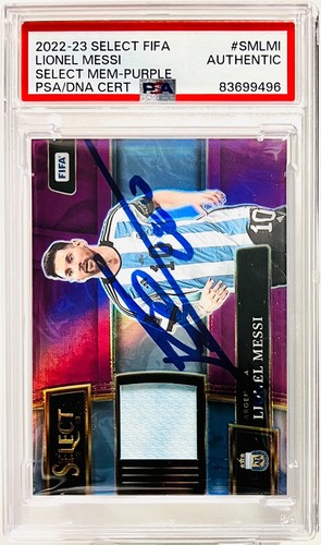 2022-23 Select FIFA #SMLMI Lionel Messi Patch /49 Purple PSA Authentic Auto