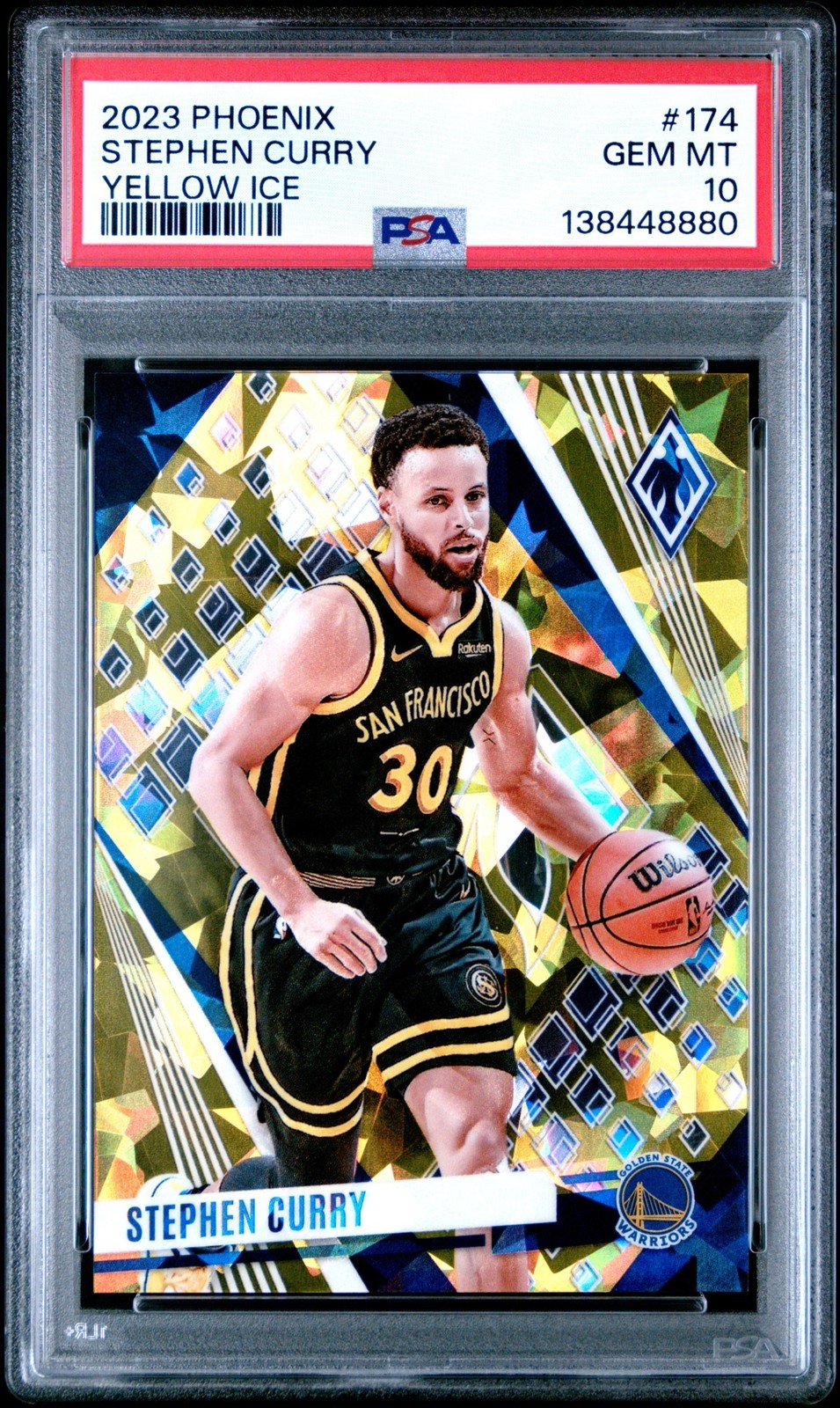 2023-24 Panini Phoenix Stephen Curry #174 Yellow Ice 101/175 Warriors PSA 10