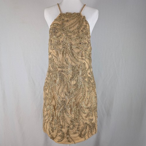 Morilee Madeline Gardener gold beaded dress Size 14 Luxe Hollywood Glam Opulent