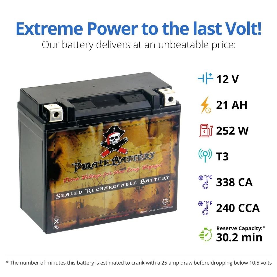Pirate Battery YTX20HL-BS  Maintenance Free AGM Motorcycle Battery 18Mo Warranty - Image 3 of 4