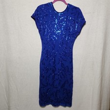 Vintage Neiman Marcus Rayon Dress Carmen Marc Valvo Royal Blue Sequin Size M