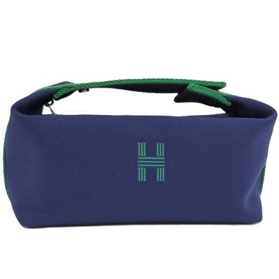 HERMES Brid a Black PM Handbag Canvas Blue