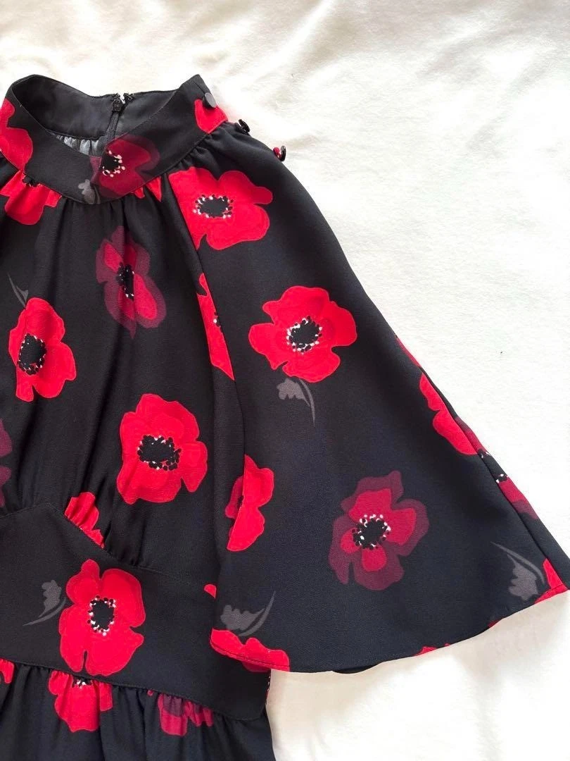 Abito lungo Kate Spade Ooh La La Poppy floreale manica svasata taglia 6 XL usato quasi