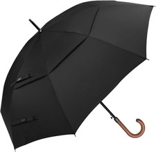 52/62Inch Wooden J Handle Golf Umbrella Windproof UV Protection Classic Stick We