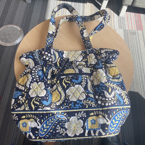 USED VERA BRADLEY RETIRED ELLIE BLUE ELEPHANT MEDIUM QUILTED SHOULDER BAG PURSE