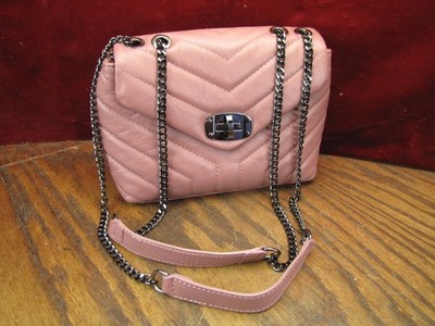 Divina Firenze Pink Quilted Genuine Leather Crossbody Bag Chain Strap Italy