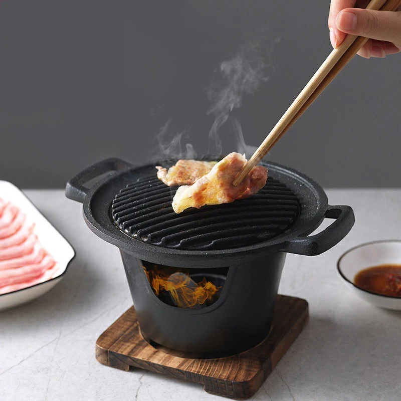 Mini BBQ Grill Alcohol Stove Home Smokeless Barbecue Grill Outdoor BBQ Plate Roa