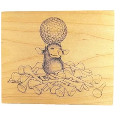 Stampa Rosa House Mouse Rubber Stamp Golf Ball and Tees 1997 Stampabilities Vtg