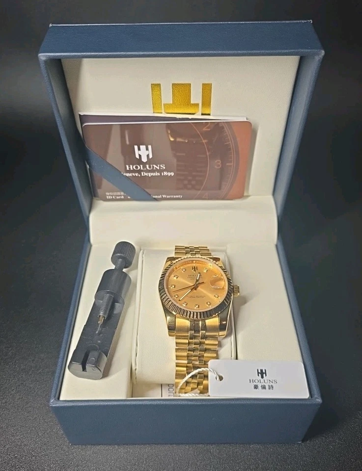 Reloj Automático Holuns Oyster Perpetual Datejust Caja Dorada y Esfera Nuevo Foto 2 de 4