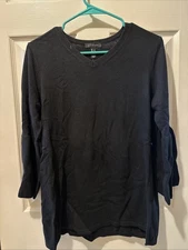 H by Halston V-neck Bell Sleeve Sweater Tunic-Black-Small-NEW-A297074