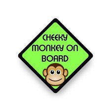 CHEEKY MONKEY ON BOARD BABY KID CHILD SAFETY WARNING BUMPER STICKER Sign Car