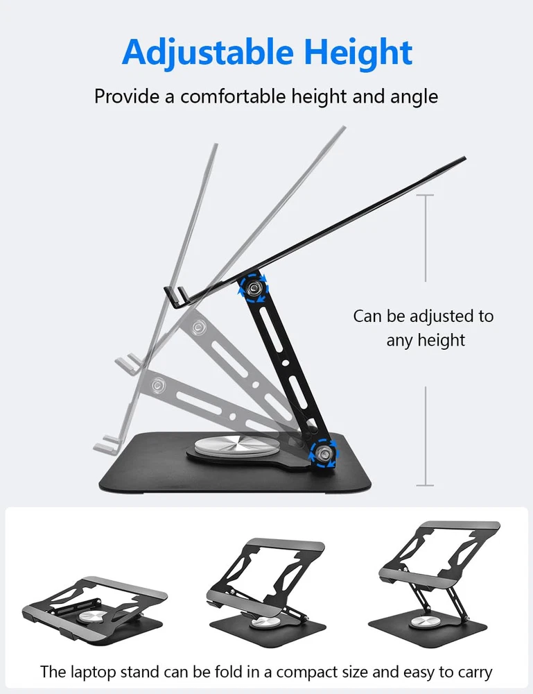 Laptop Stand for Desk, Adjustable Computer Stand with 360° Rotating Base, Lap...