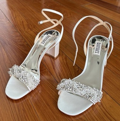 Badgley Mischka - NEW Clara Strappy White Satin Heels, Women s 8.5