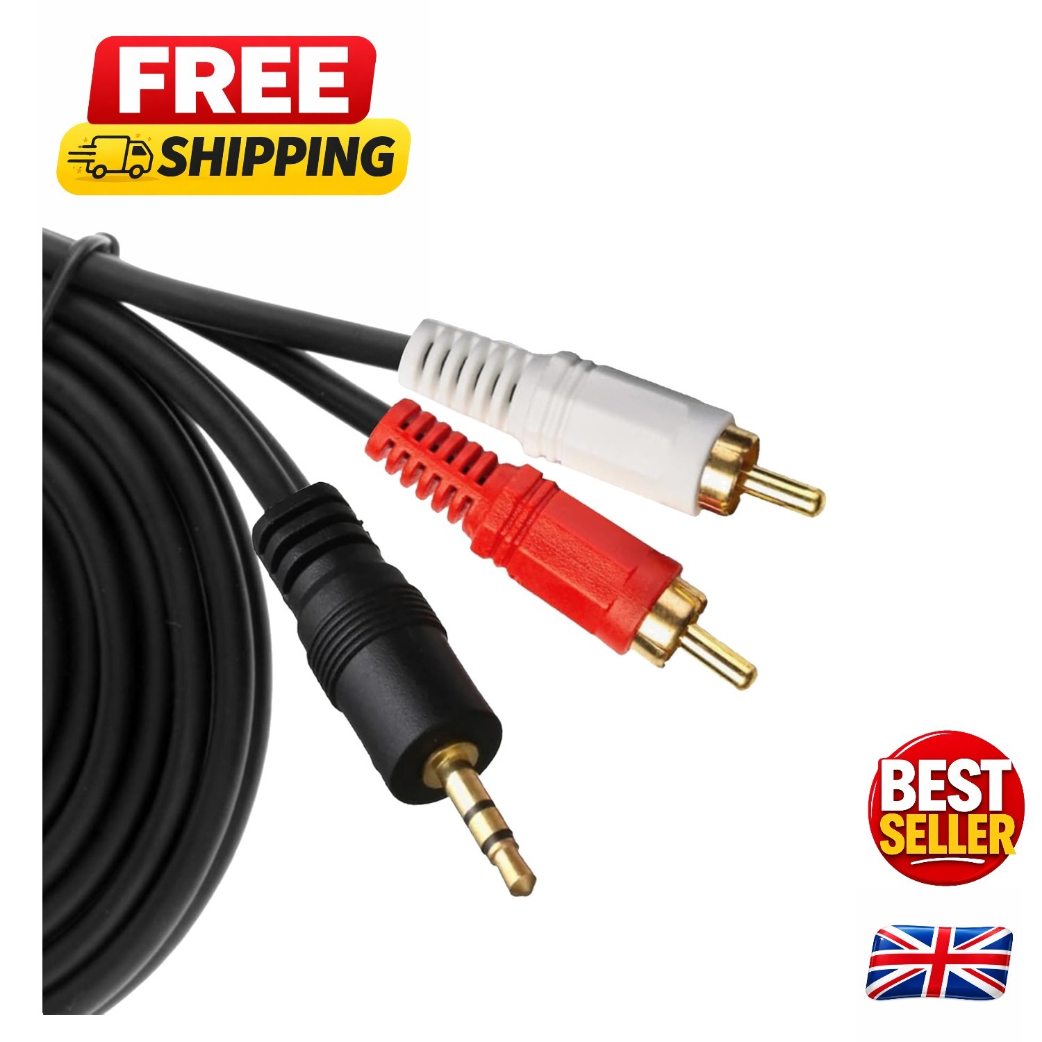 1.5M Gold-Plated RCA to 3.5mm Audio Cable - Ideal for TVs, DVD Players, and More