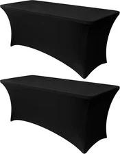 Obstal 6Ft Stretch Black Spandex Table Cloth for Standard Folding Tables - 2 Pac