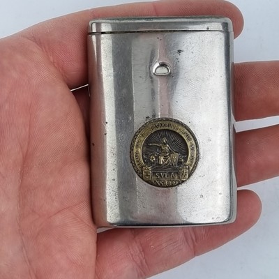 Vintage Metall Schiebe offen Vesta Etui schwedisch ''Svea''