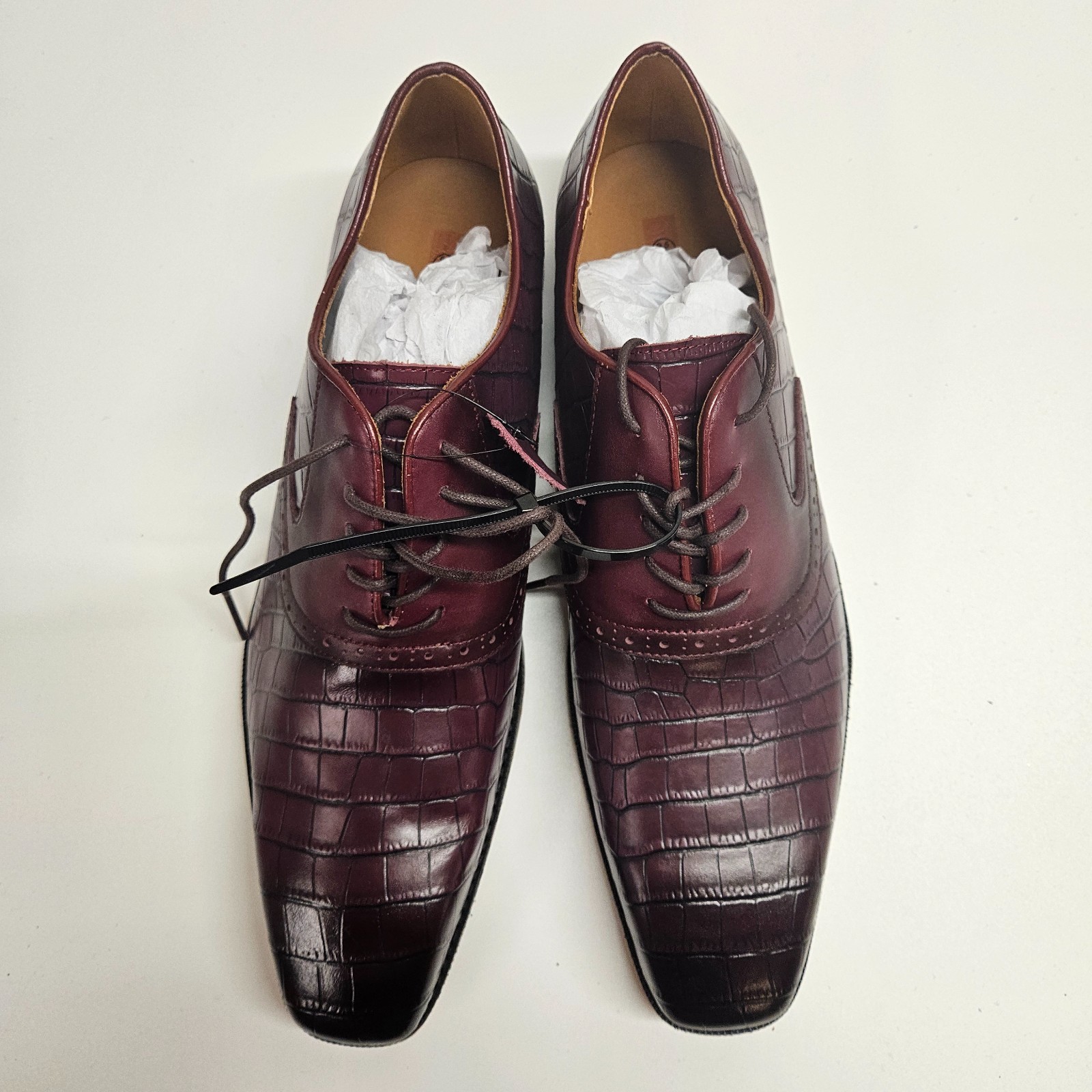 Giorgio Leather Croc Effect Shoes UK 9.5 EU 44 Maroon Smart Formal Lace Up image 2