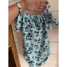 Disney Lilo  Stitch Girls One Piece Swimsuit Blue Tropical Palm Tree Size 5/6