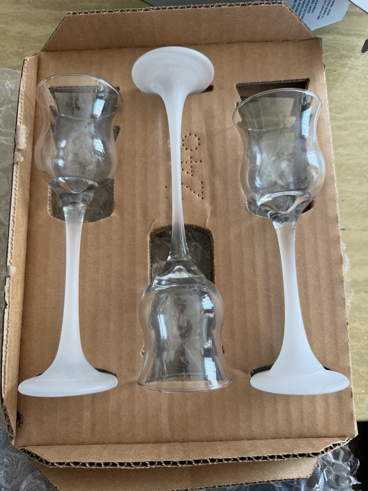 S Set Of 3 Frosted Stem P9248 P9259 Vintage