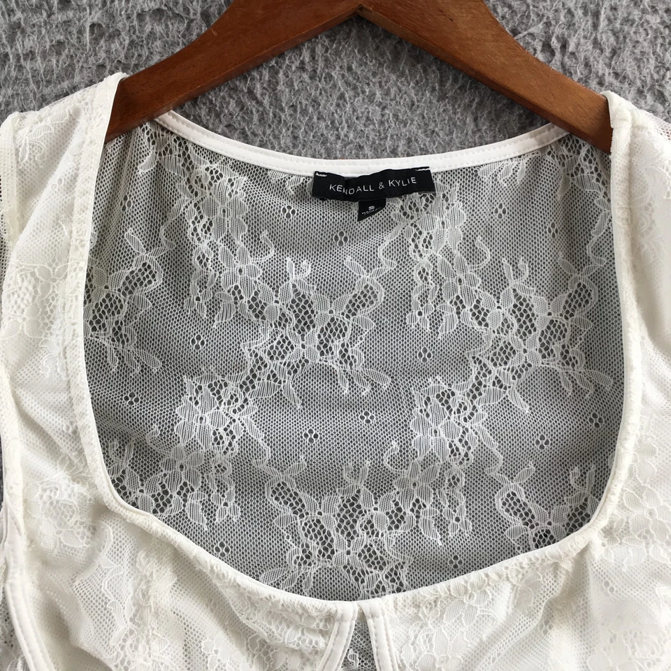 Kendall & Kylie кружева укороченный верхний женщин маленький белый чистый цветочный кружевной пуловер новый - Изображение 3 из 4