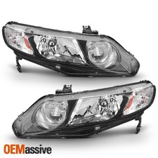 Fits Black 06-11 Honda Civic Sedan Headlights Lights Left Right Pair 2006-2011