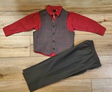 Boys Red Black Dress Set Shirt vest Pants Tie 4 4t Christmas Holiday Formal EUC