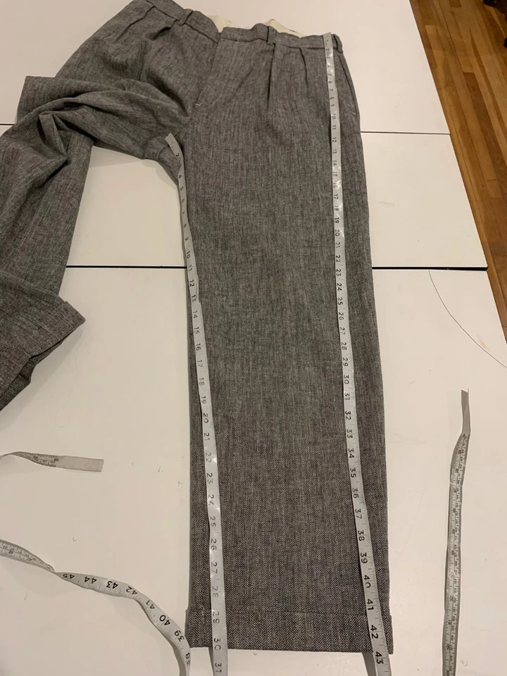 Pantalón Polo Ralph Lauren Siena 36x30 Gris Espiga Plisado Pantalón Lino Preppy Foto 4 de 4