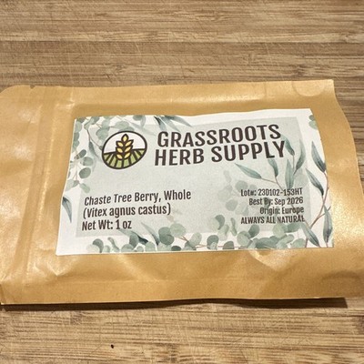 Grassroots Herb Supply Chaste Tree Berry Whole (Vitex agnus castus) 1 oz