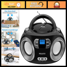 Portable CD Player Boombox with FM Radio, Bluetooth, USB, AUX  Headphone Jack -
