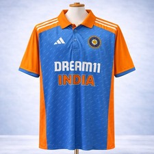 Adidas India Cricket T20I Men  s Blue Orange Jersey 42 Large Short Sleeve
