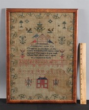Antique 19thC Folk Art Birds & Squirrels House Poem American Sampler NO RESERVE