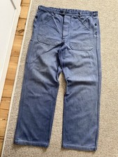 70-80s German Vintage Worker Distressed Blue Faded French Work Pants Size 54