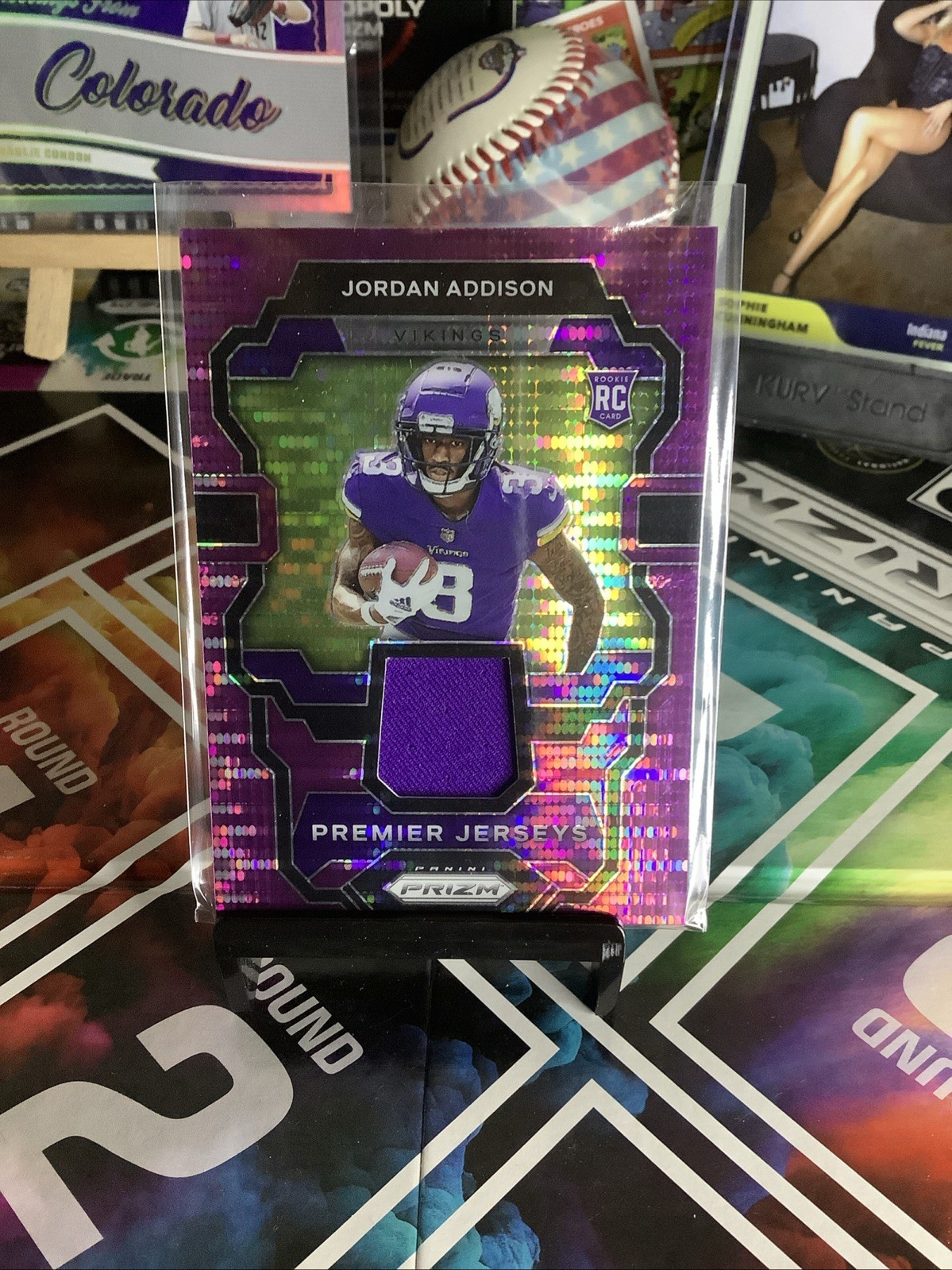 2023 Prizm - Premier Jerseys Jordan Addison #PJ-JA Purple Pulsar (MEM, RC)