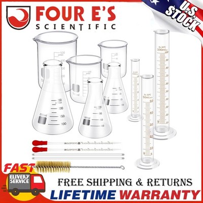 14Pc Measuring Beaker Glass Lab Flask 50/100/250ml Graduated Cylinder Lab Beaker
