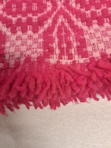 Antique cotton and sheep wool blanket, Hand Woven 85X59 W/1" Fringe - Picture 8 of 9