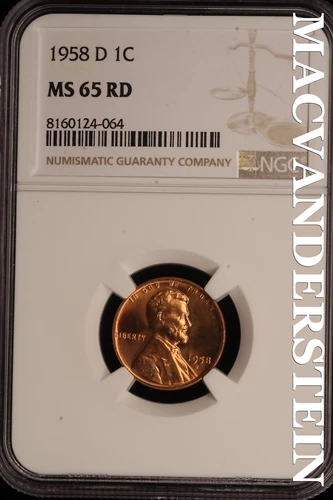 1958-D Lincoln Wheat Cent - NGC MS 65 RD - Brilliant Uncirculated  #SLE169