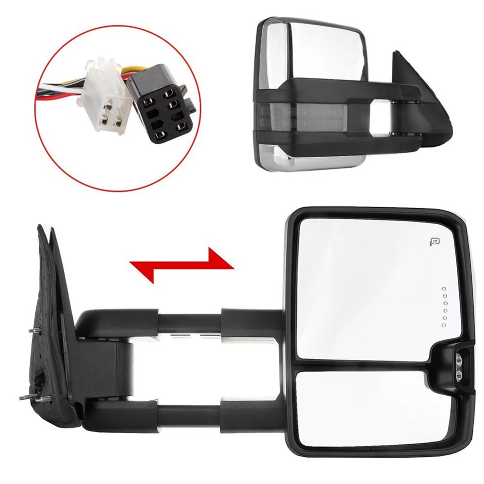 Pair Towing Mirrors Power Heat Clearance Signal Chrome Side for 99-02 Chevy GMC - Image 2 of 4