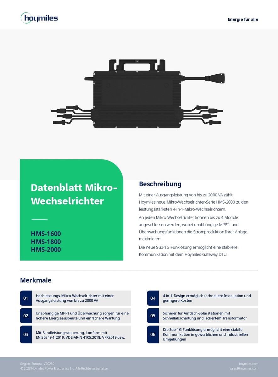 Hoymiles HMS-1600 Mikrowechselrichter / Microinverter 