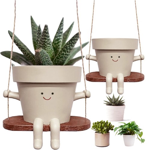 Swing Face Planter Resin Wall Hanging Head Planter Home Garden Patio Accessories