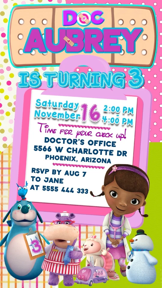 Convite Doc McStuffins, convite de aniversário Doc McStuffins, convite por telefone, digital - Imagem 2 de 4