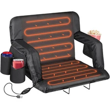 Folding Reclining Stadium Seat Heated Bleacher Chair Back Support Black